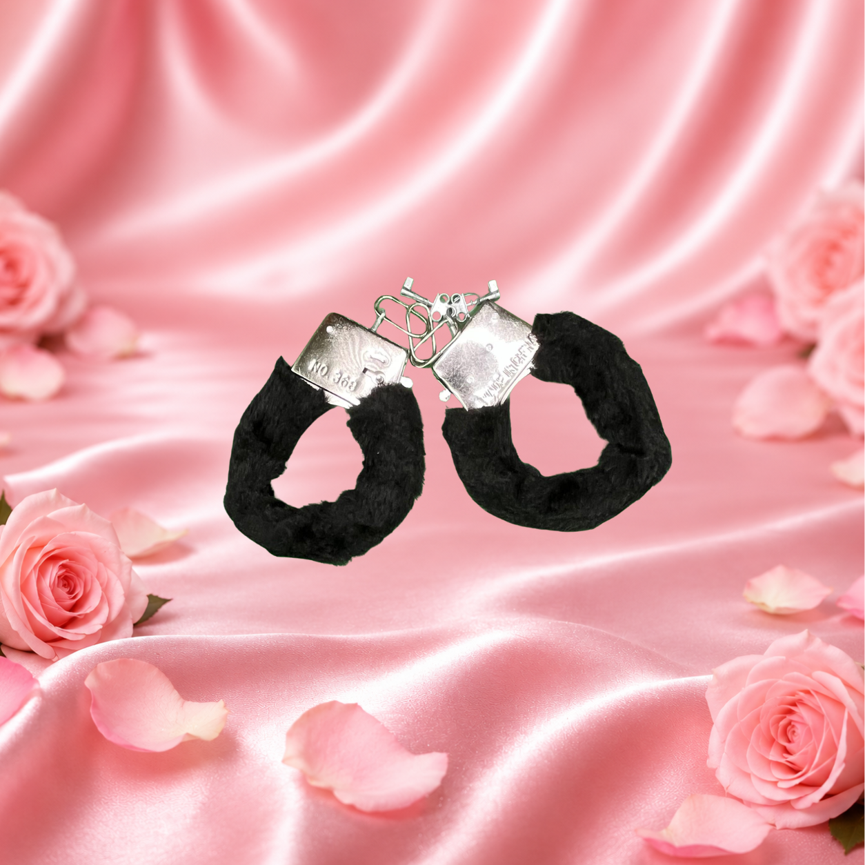 Black fur covered handcuff with key