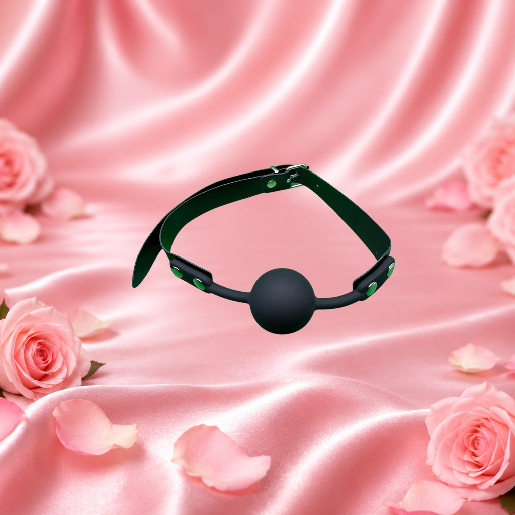 Black gag ball with leather strap