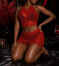 Sparkling red rhinestone lace two-piece set - One Size Fits Most