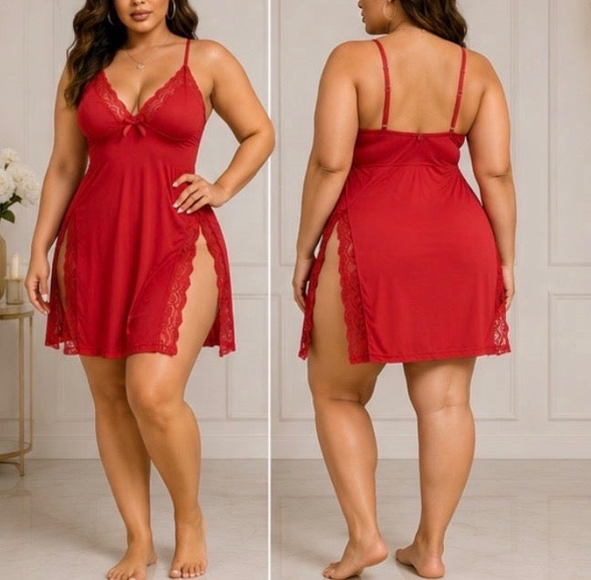 2 Piece Sexy Split Side Lace Nightgown- MEDIUM